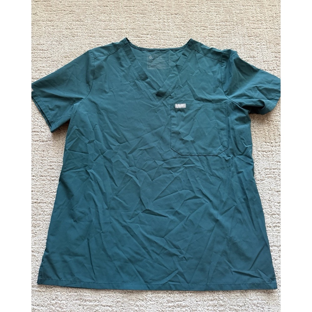 FIGS Technical Collection Turquoise Green Scrubs V-Neck One Pocket Top Sz M